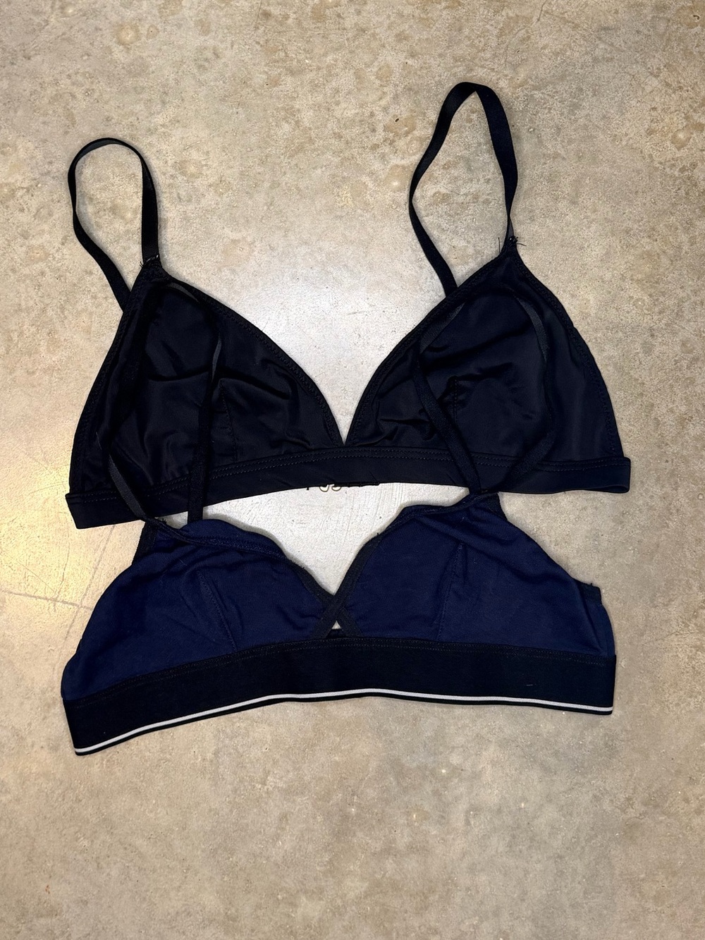 Madewell Black and Navy Wireless Triangle Bralettes
